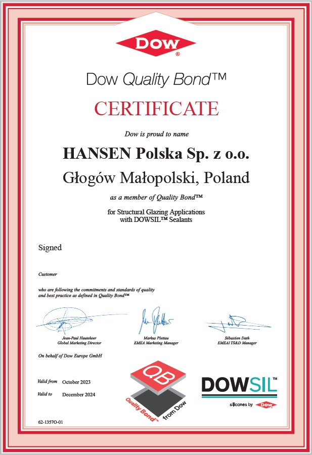 Dow Certificate Hansen Polska - 2024